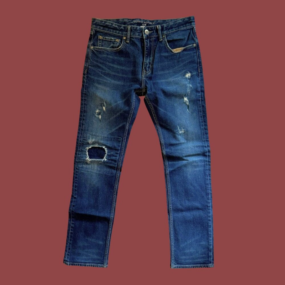 Banana Republic Slim Distressed Jeans in Dark Blue 31x32